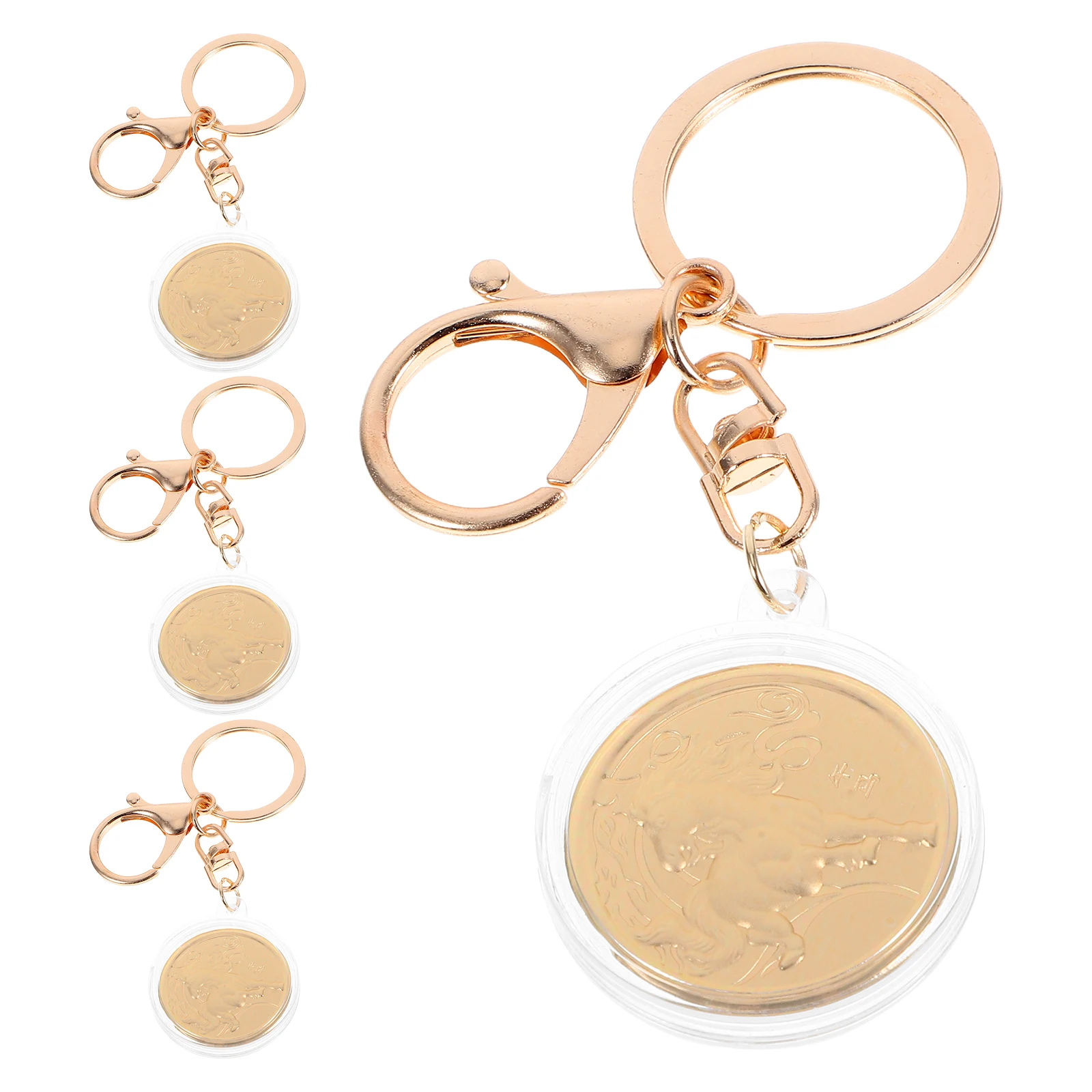 

4pcs Horse Year Keychain Chinese Zodiac Pendant Ornament Decor New Year Gifts Acrylic Zinc Alloy Lightweight Portable