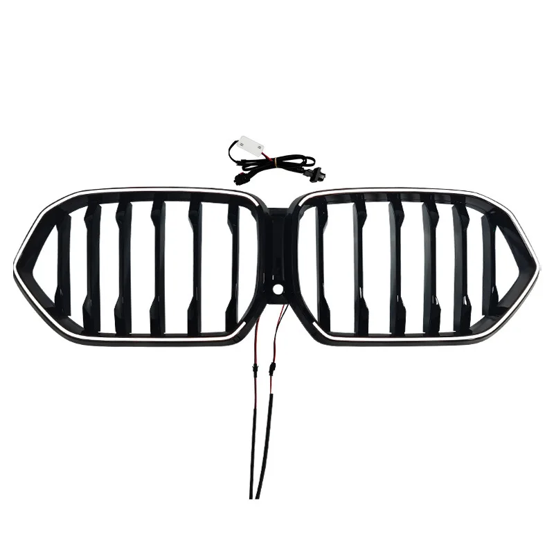 

Front Hood Kidney Grill LED Car Accessories Double Line Gloss Black Front Bumper Grille Racing Grills for BMW X6 G06 2019-2023