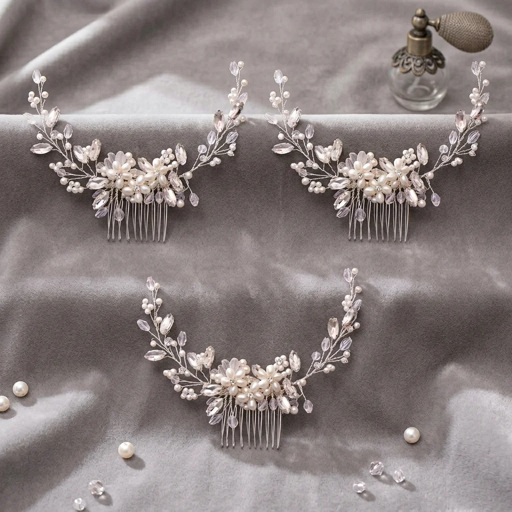 3pcs Hair Comb Silver Pearl Wide Tooth Detangling Brush for Women Daily Home Salon Care Retro Styling Volumizing Tool