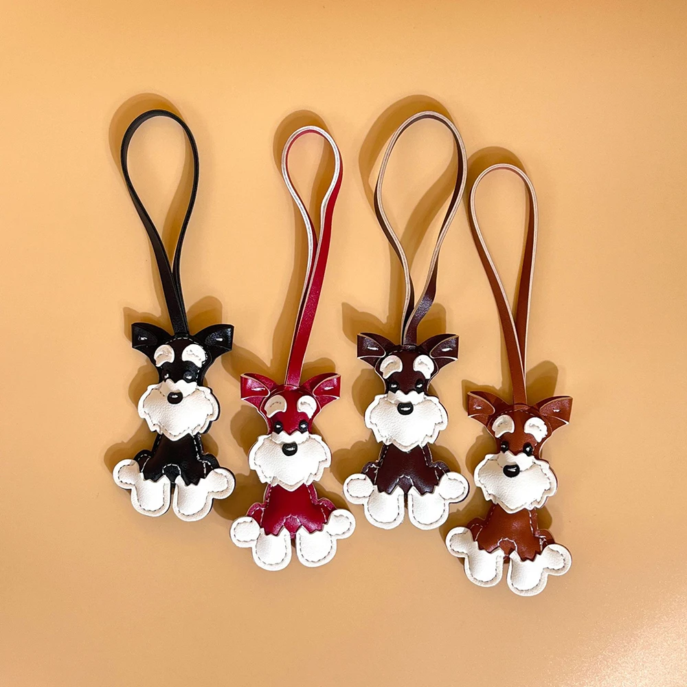 Cartoon PU Animal Key Chain Cute Schnauzer Keyring For Women PU Leather Dog Puppy Pendant Keychain Backpack Pendant Ornaments