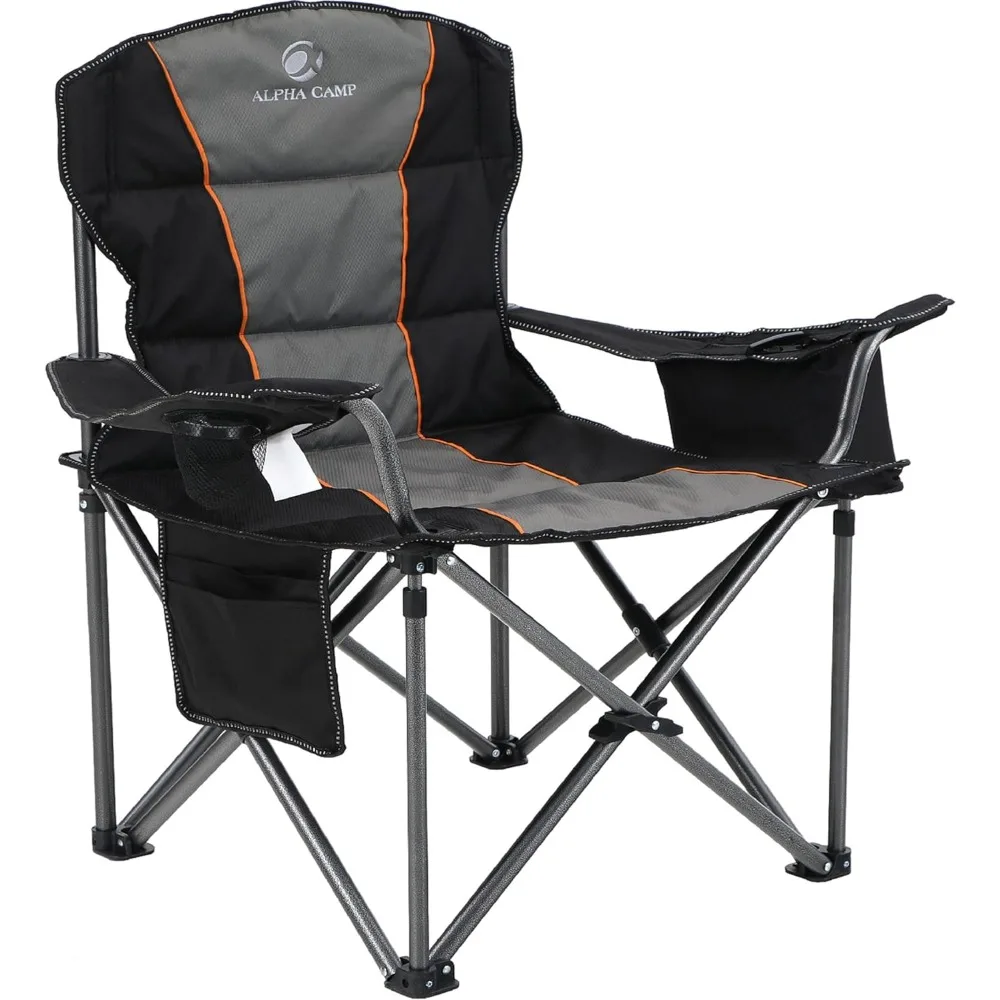 2024 New Camping Folding Chair, Heavy Duty Support 450 LBS Steel Frame Collapsible Padded Arm Chair