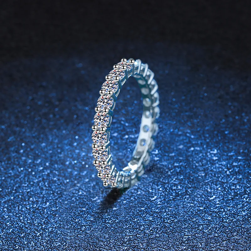 Women's Thin Band Full-Row Ring PT950 Platinum 2.2Ct Moissanite - Finger-Flattering Noble Vibe for Daily Wear