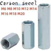 1/2/3/510pcs M6 M8 M10 M12 M14 M16 M18 M20 Carbon Steel Galvanized Hexagonal Double Thread Extension Nut Joint Cylindrical Nut