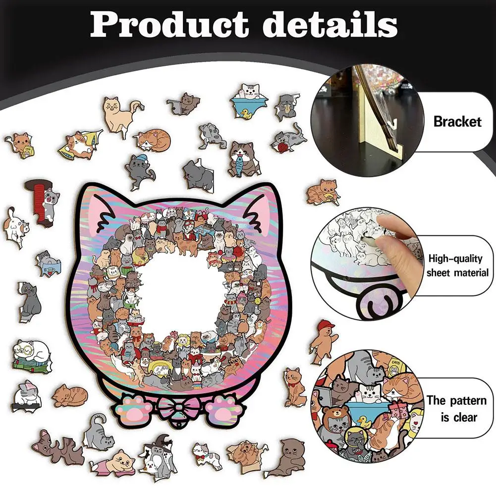 colorful wooden cat-shaped puzzle a fun cat decoration for desktop ornaments and a creative cat-ear design photo frame gift