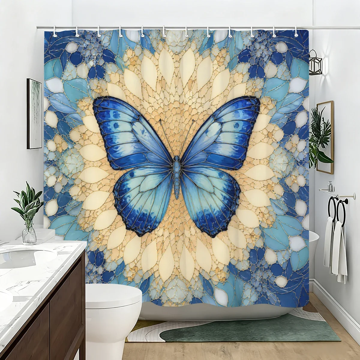 Vibrant Animal & Insect Pattern Polyester Bathtub Curtain - Artistic Bathroom Decorative Bathtub Curtain for Home