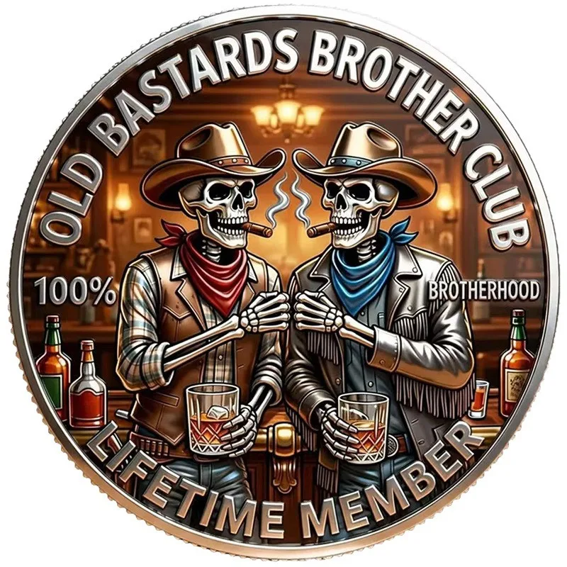 5pcs Old Bastards Brotherhood Club Challenge Coins Lifetime Member Western Skull Brother Collectible Coin Friendship Men Gifts