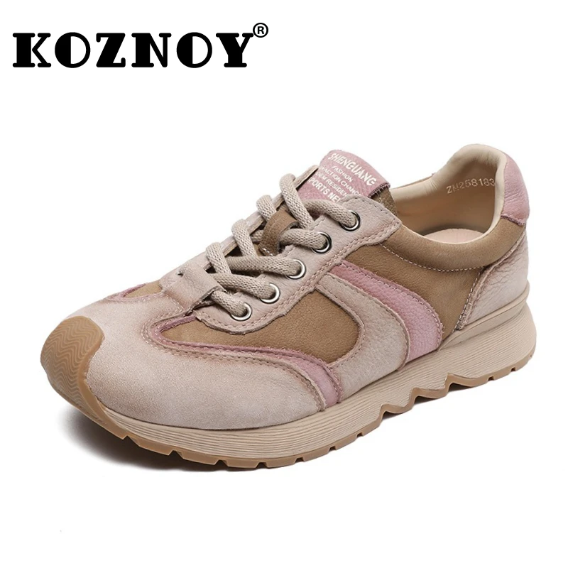 

Koznoy 3.5cm Cow Genuine Leather Platform Wedge Chunky Sneaker Fashion Ladies Mary Jane Shoes Ethnic Summer Women Mixed Color