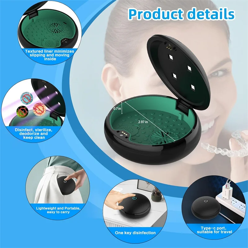 Newest UV Retainer Cleaner Case with Fan Compatible with Invisalign Case Mouth Guard Case Denture Case Night Guard Case