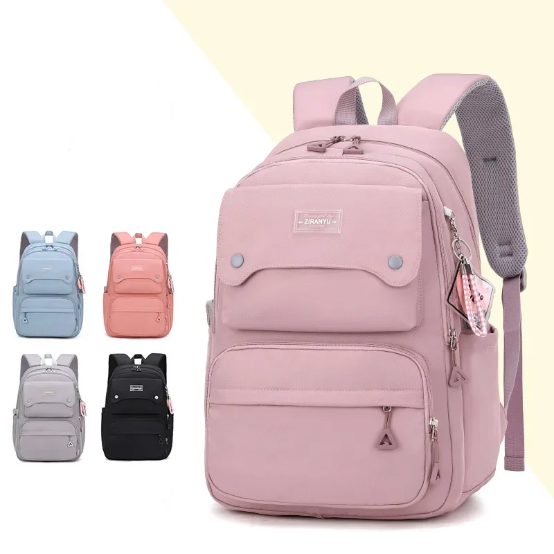 Mochila escolar para meninas do ensino médio com grande capacidade, à prova d'água, simples e elegante, alça de ombro em forma de S para proteger a coluna