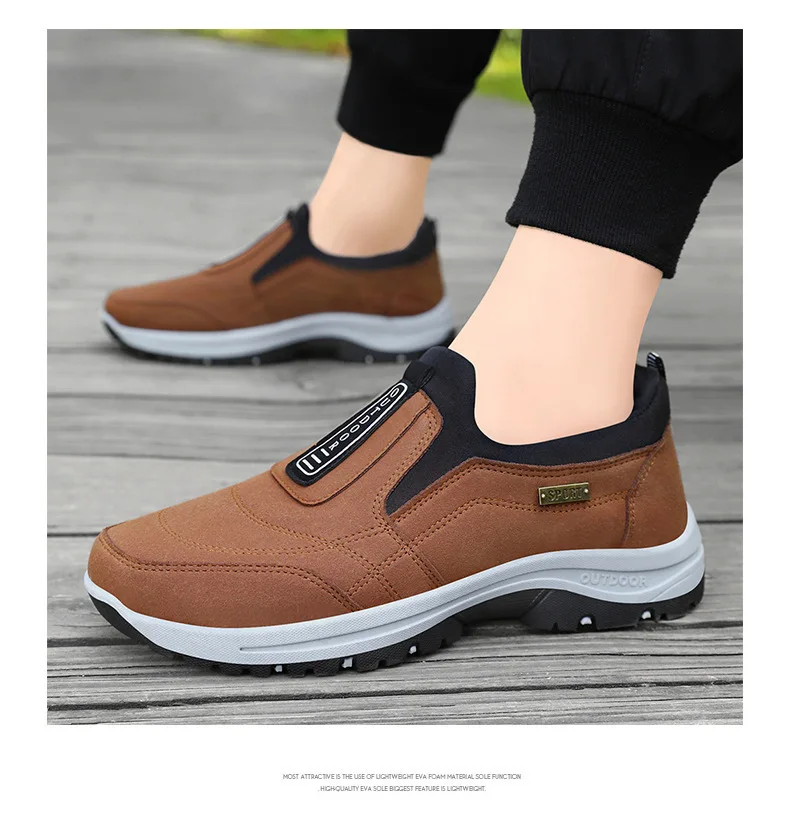 Wasserdichte Slip-On-Wanderschuhe für ältere Herren, rutschfest, stoßdämpfend, mit Profilsohle, für den täglichen Gebrauch im Freien, Freizeitschuhe, Wanderschuhe – Detail 23
