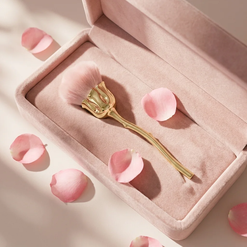 Gold Rose Shape Flower Nail Brush Round Small Manicure Brush UV Gel Polish Powder Cleaning Nail Art Tools