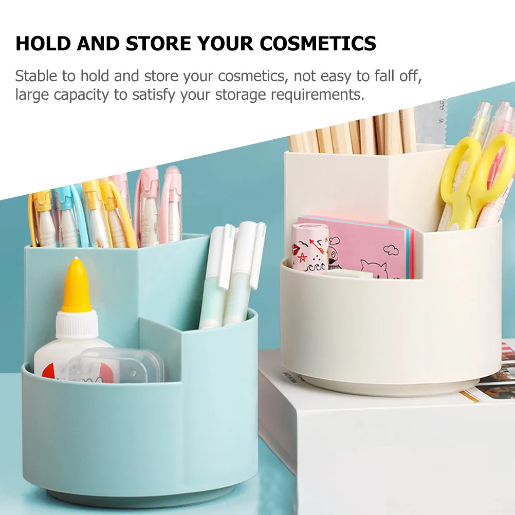 Rotating 3-Grid Desktop Pen Holder Organizer for Makeup Brushes Lipsticks Nail Polish Sundries Storage Multi Function