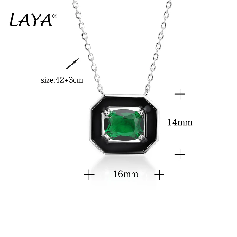 LAYA 925 sterling silver fashionable square design enamel zircon necklace, suitable for women\'s luxury jewelry accessories 2024