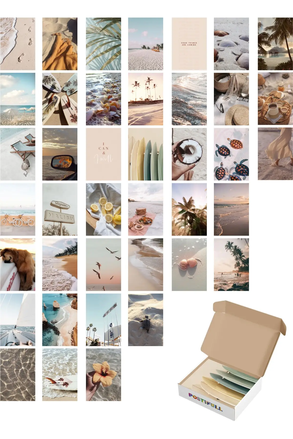 Beach Wall Poster Collage Set-40 Pcs-Aesthetic-Retro Poster Set-10cm * 15cm