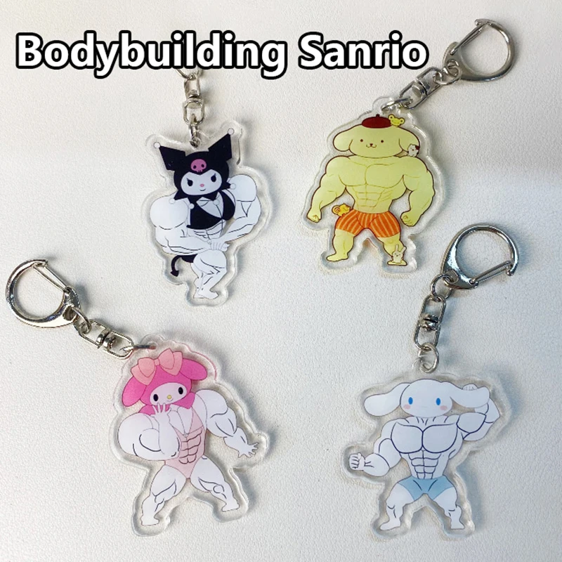 Engraçado Anime Muscular Chaveiro, Olá Kitty, Kawaii, Fitness Macho, Minha Melodia, Mochila, Casal Brinquedo Pingente, Presente para Meninas