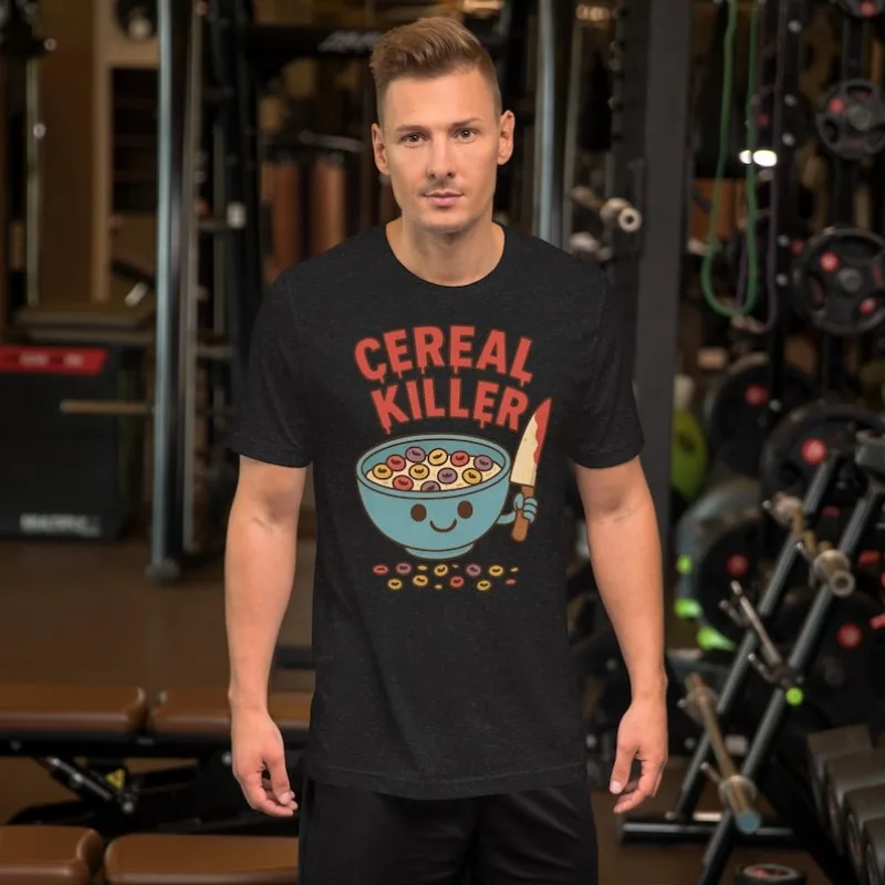 Cereal Killer T-Shirt Funny Pun Halloween Tee Cute Scary Breakfast Graphic Shirt Horror Parody Tshirt Men Women Unisex Cotton T