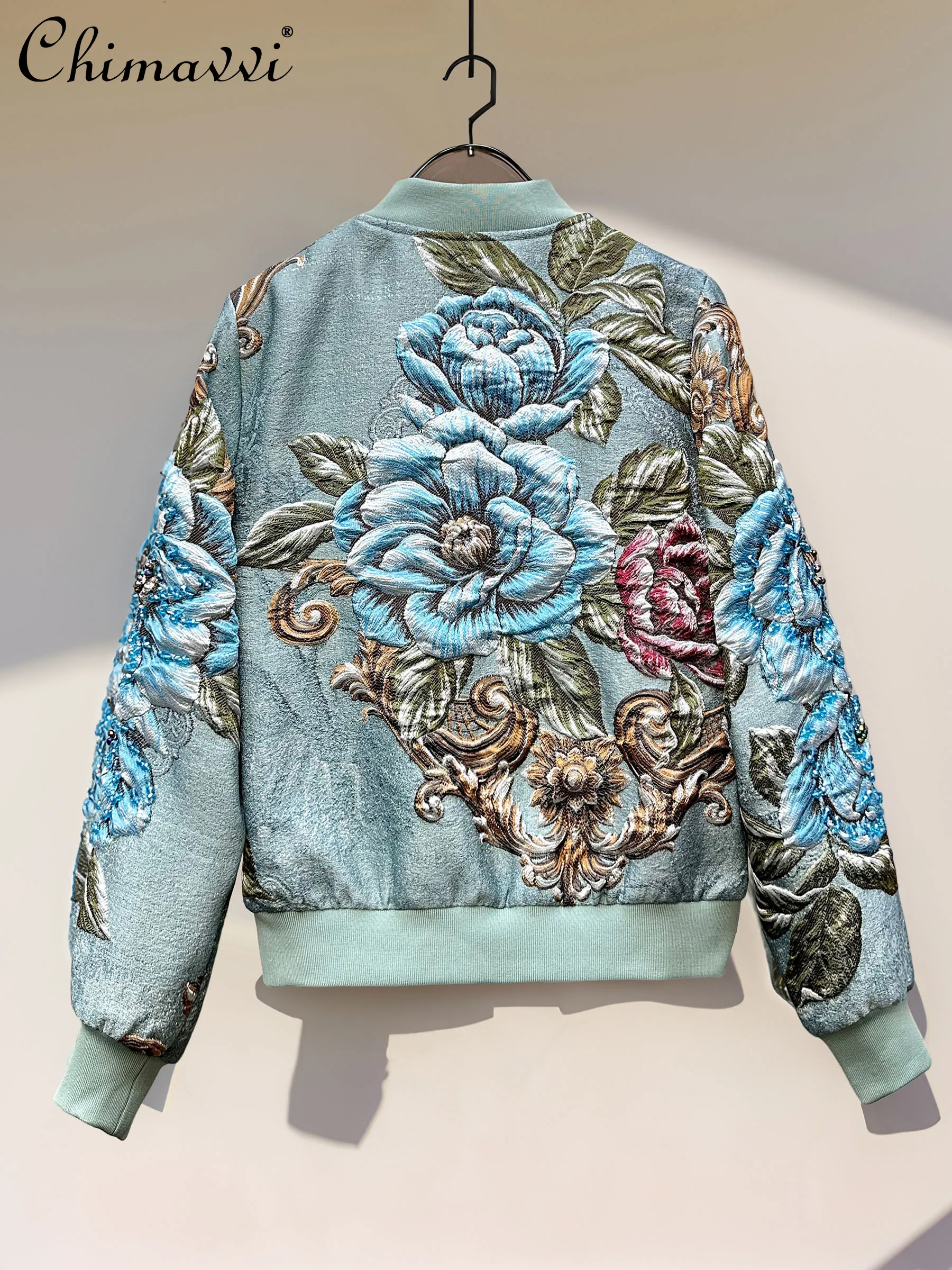 

Новая роскошная короткая куртка в китайском стиле для тяжелой промышленности с воротником-стойкой и длинными рукавами на молнии, повседневное универсальное женское осеннее пальто