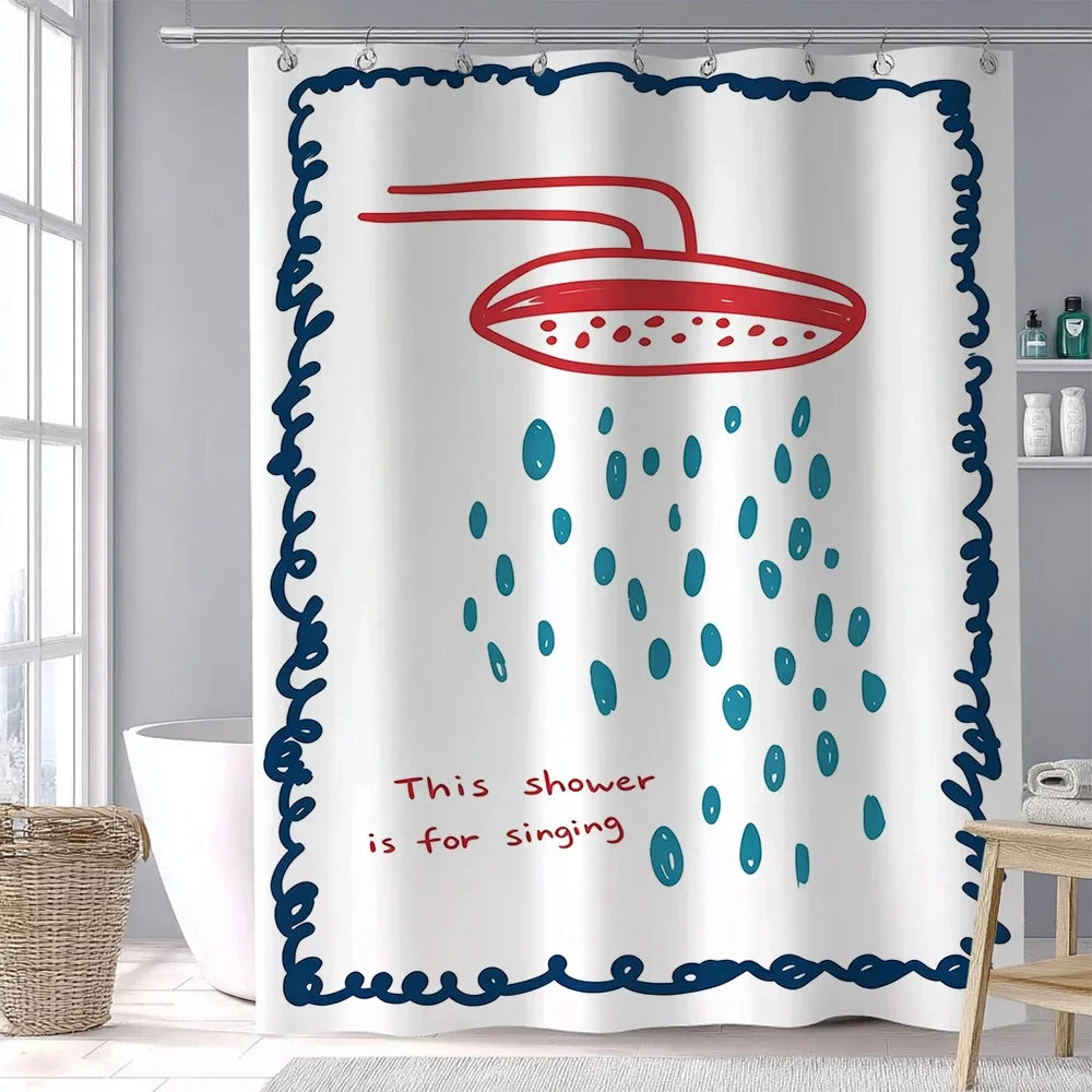 1pc Korean Minimalist Style Bathroom Shower Curtain Partition ,Printed Polyester Fabric Dry Wet Separation Bath Curtain