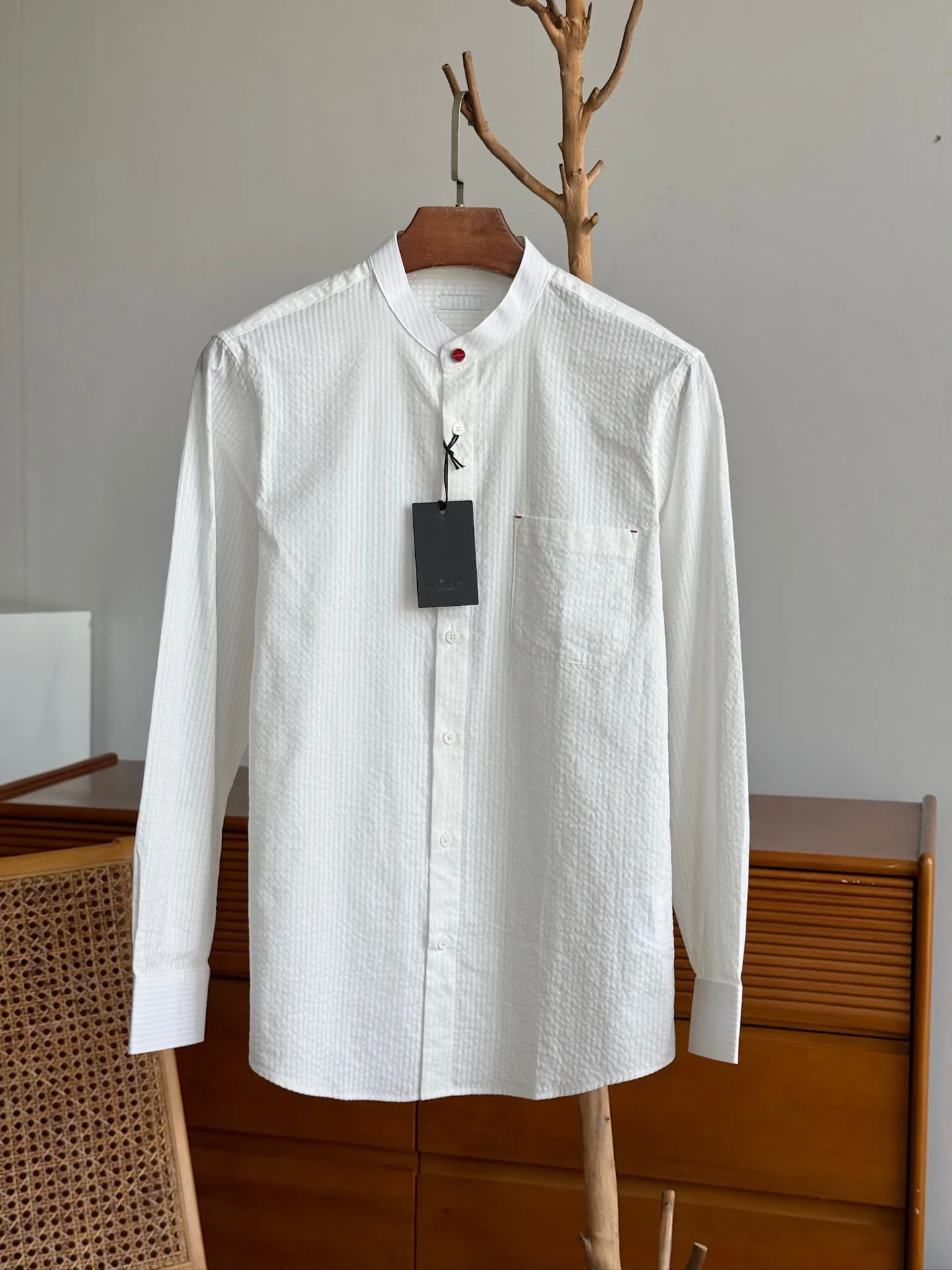 SIJITONGDA 2026Men's high count high-density jacquard bubble cloth long sleeved shirt delicate and soft size SMLXLXXL