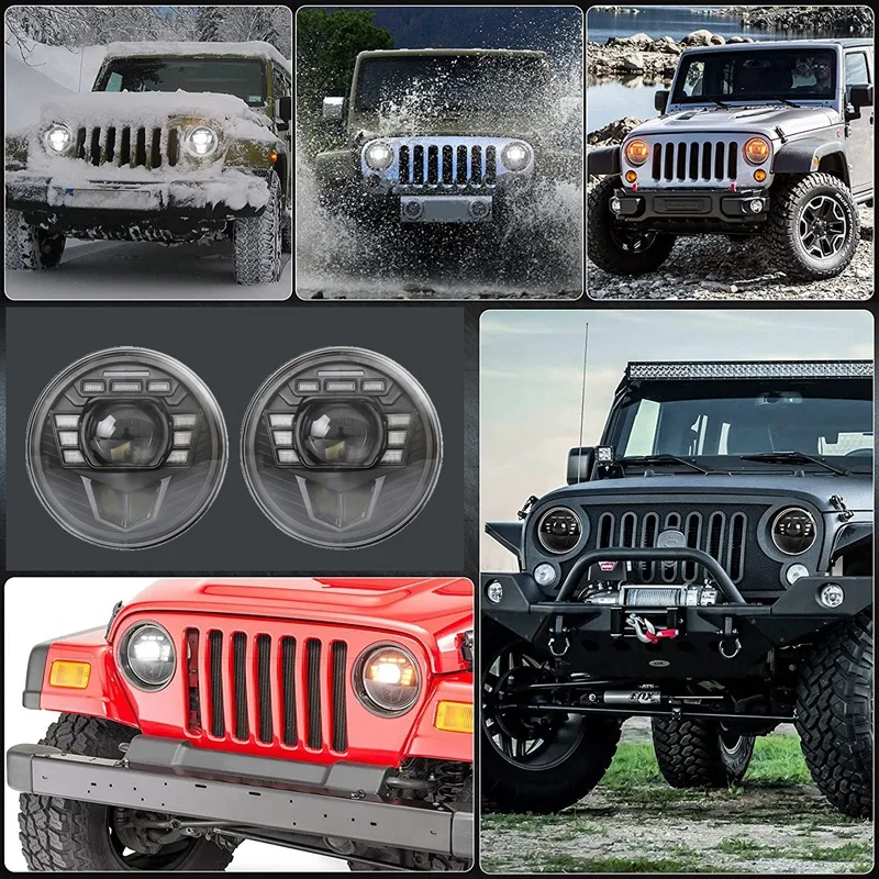 7 Inch LED Headlights, Round Headlights DRL Amber Turn Signal Compatible With Jeep Wrangler JK TJ CJ L