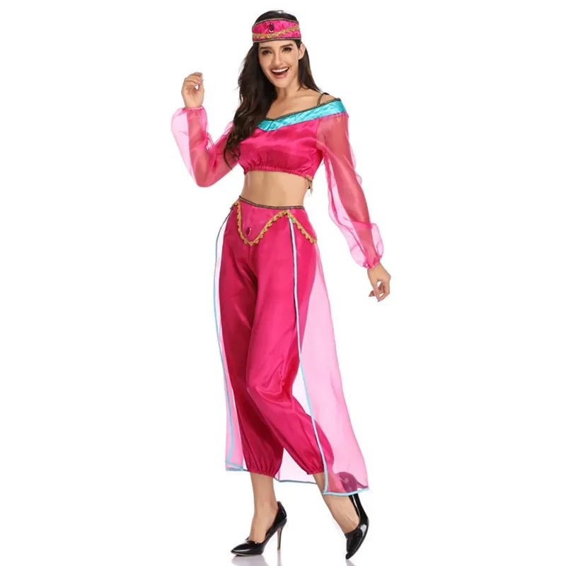 New Women Halloween Red Fairy Tale Aladdin Lamp Jasmine Princess Cosplay Costume Carnival Party Arab Belly Dance Fancy Dress view 2