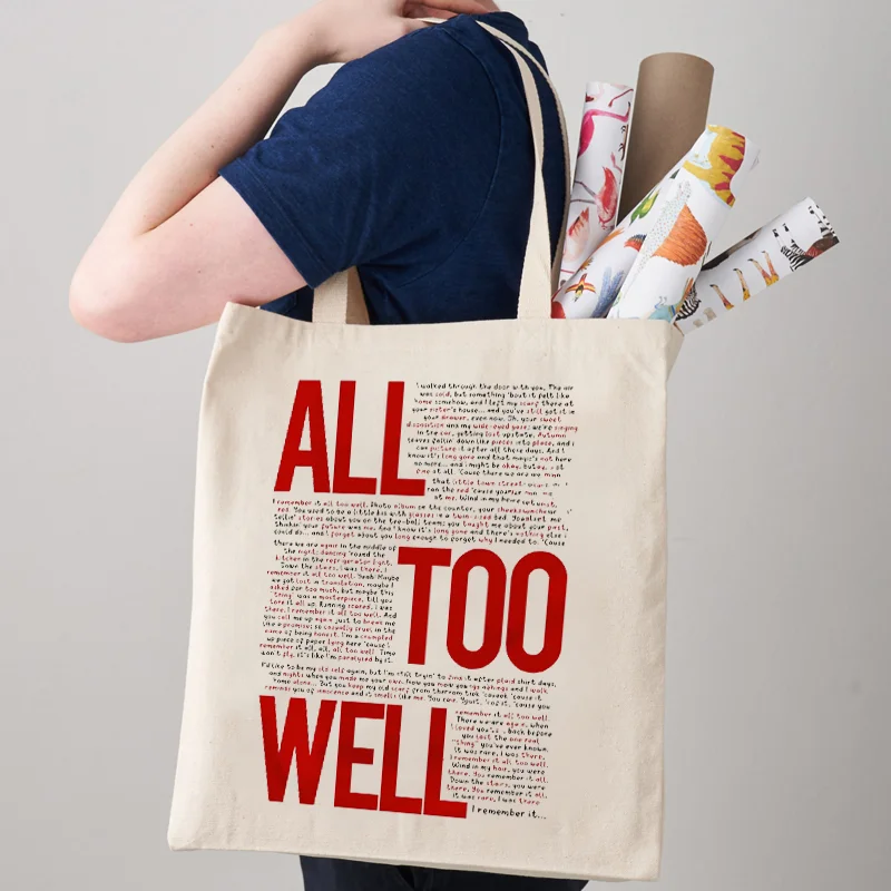 All Too Well Reusable Foldable Shopping Bag Taylor Tote Bags TS Merch Book Canvas Bag, Shoulder Bags Christmas Birthday Gift