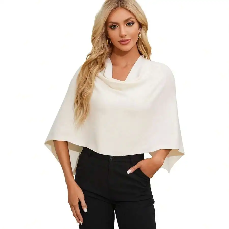 

Women Cropped Poncho Shawl Soft Knit Cowl Neck Lightweight Wrap One Size