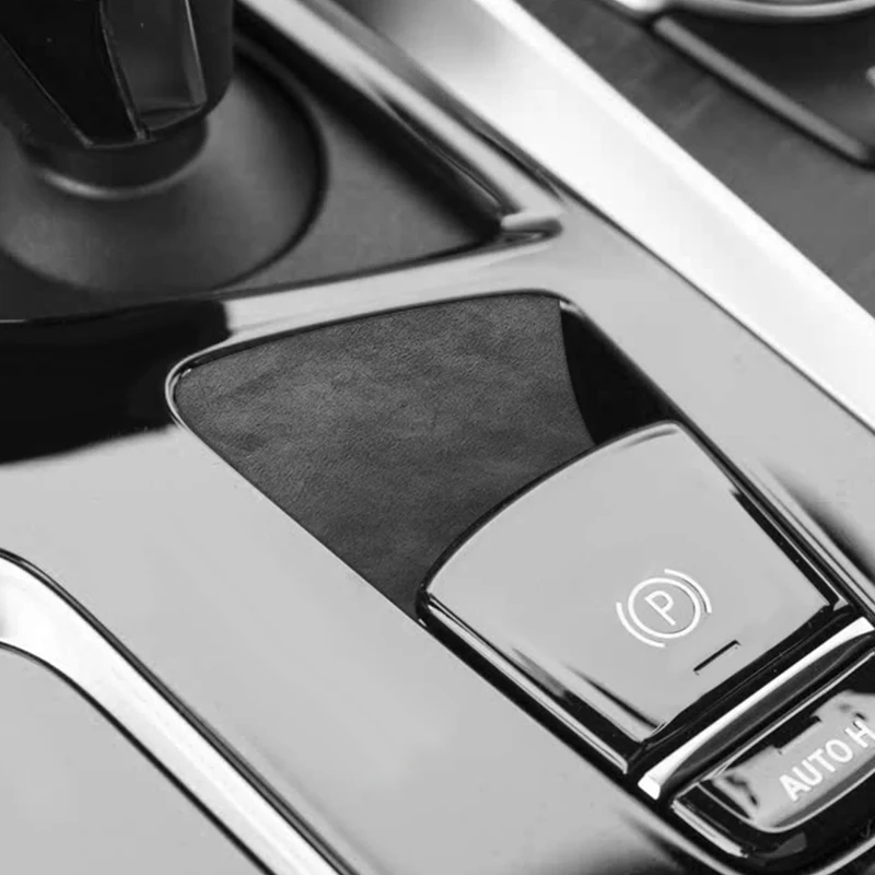 For BMW 5 Series G30 G38 6GT G32 Car Handbrake Button Knob Trim Sticker Made of Alcantara Car Interior Tuning Accessories