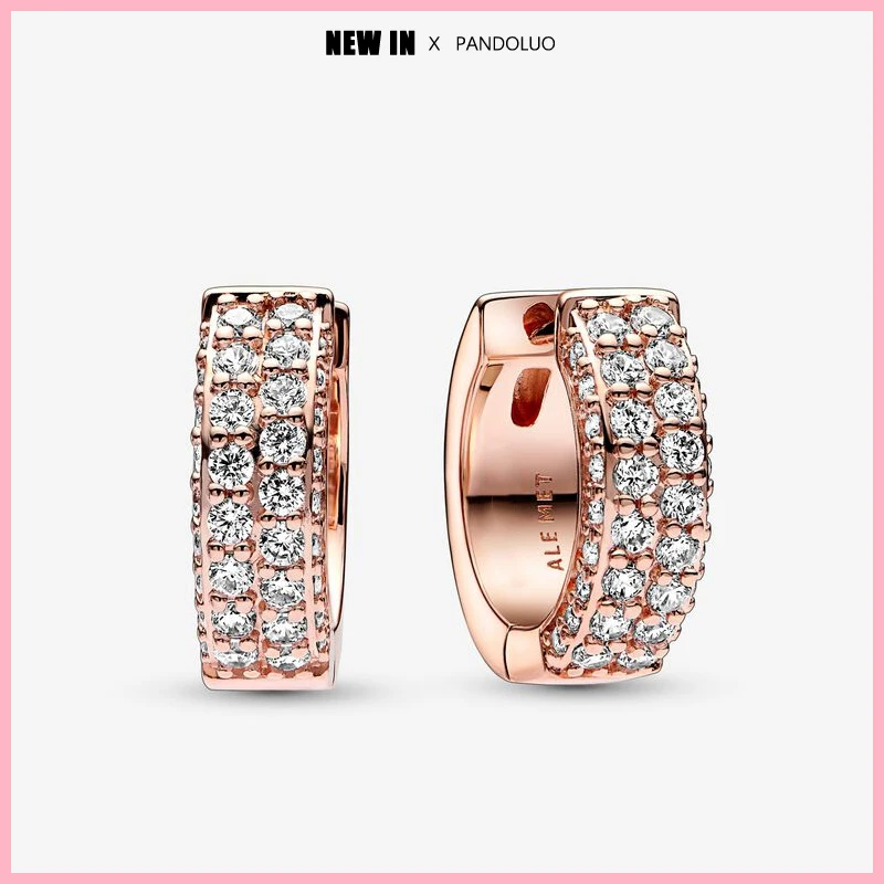 2024 heißer Verkauf Silber zeitlose Pavé zweireihige Creolen Frauen Schmuck Luxus geschenk Original