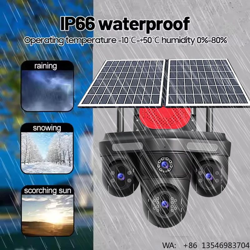 ShooCam  8K Outdoor AI Four-Lens Four-Screen 4G Sim Card AOV CCTV Solar Panel PTZ Network Surveillance Camera