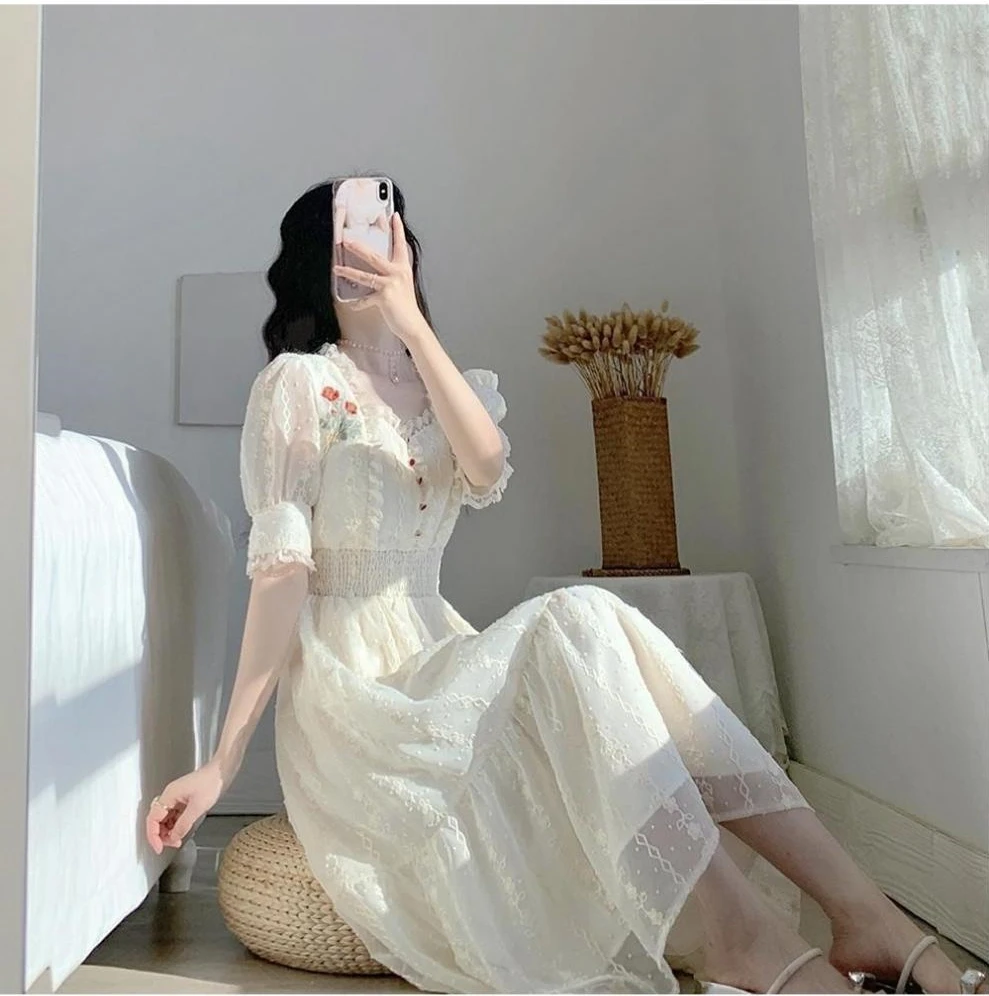 nieuwe lente zomer mode casual plus size merk vrouwelijke vrouwen meisjes korte borduurwerk kanten jurk mouw