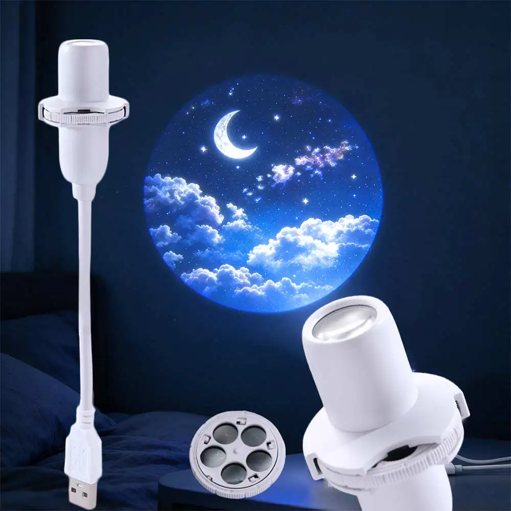 360 Degree Rotating Star Projector Light Flexible Neck USB Powered Galaxy LED Projector Interchangeable Slides Atmosphere Lamp