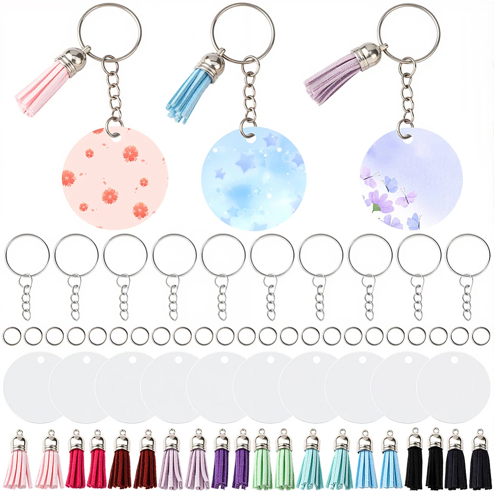 1箱220個入り、40セットの昇華型キーホルダーセット、丸型昇華型キーホルダーブランク、両面熱転写対応、スプリットリング付きキーホルダー