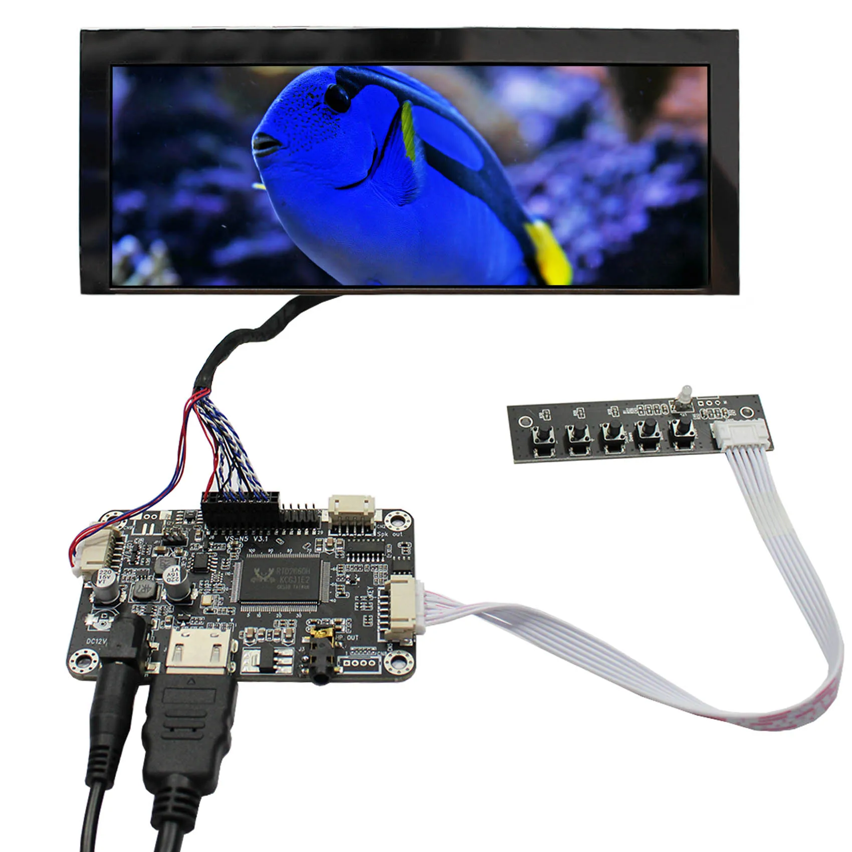 

7.8inch AA078AA01 800x300 IPS Brightness 500nit LCD Screen for Advertising screen/Industrial lcd With HD-MI Controller Board