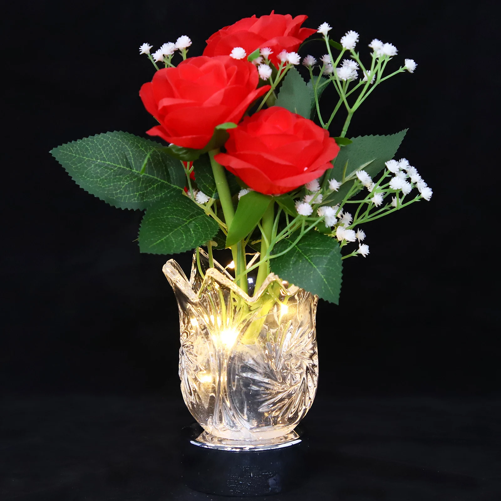 

LED Rose Night Light with Artificial Flower Vase Decor for Bedroom Home Office Party Romantic Atmosphere Girl Teen Gifts