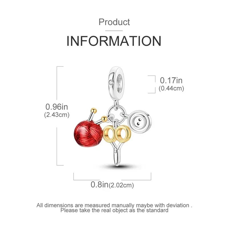 925 Sterling Silver Life Series Yarn Ball Scissors Button Charm Beading for Women fit Original Bracelet Diy Jewelry Gif