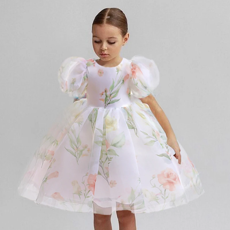 Child Evening Flower Pageant Vestidos Girls Princess Dress Lace Tulle Wedding Party Formal Bridesmaid Tutu Fluffy Prom Gown