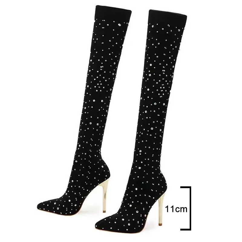 ラインストーン付きスリムレッグストレッチソックスブーツ レデ - Sock Boot Women のレビューと価格