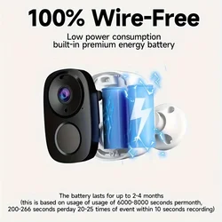 2K Color Night Vision Battery Powered Camera With 2.4GHz WiFi-Solar Panel Not Included,Wire-Free Battery Powered Security Camera