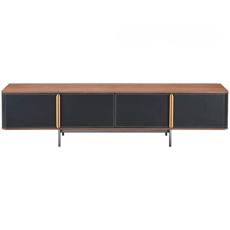 

Итальянский минималистичный седельный кожаный шкаф для телевизора, черная жесткая кожа, 2-метровый напольный шкаф, низкий шкаф, мебель для гостиной из орехового дерева