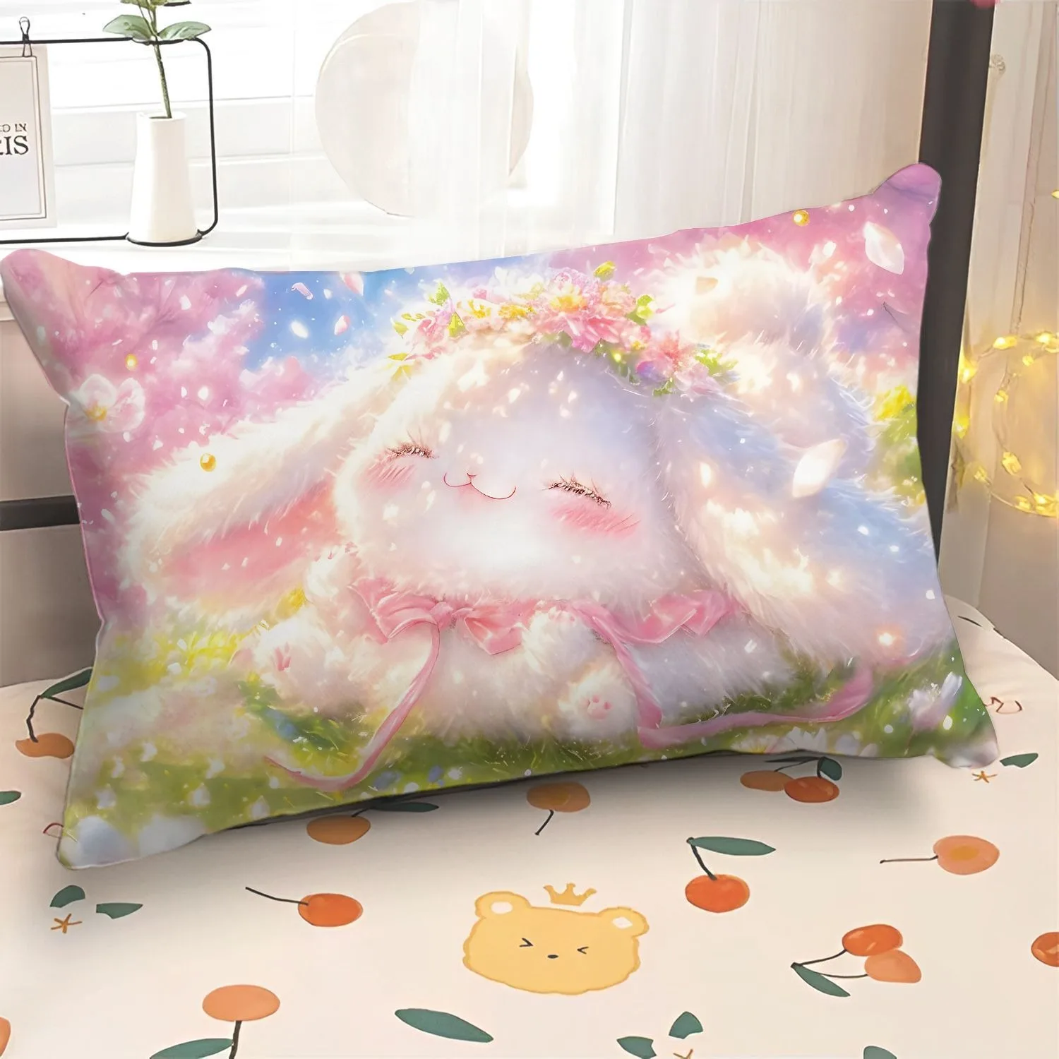 Sanrio big-eared dog pink floral pillowcase Kawaii bedroom room home decoration living room sofa pillow case 30x50 40x60 50x70cm