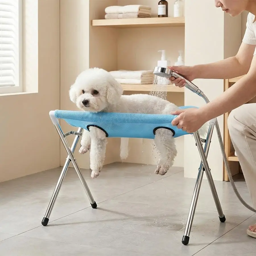 Breathable Mesh Pet Bath Stand Foldable Cat Dog Bath Table Small Pet Bath Labor-saving Support Frame ﻿