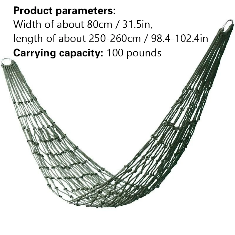 屋外厚手メッシュハンモック、キャンプ、ナイロンロープ、シングル