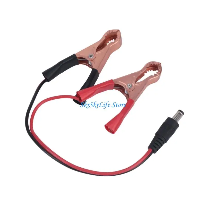 E65E 27 Power Cable with Insulated Clamps, 5.5 x 2.1 mm Size, Polarity Guide
