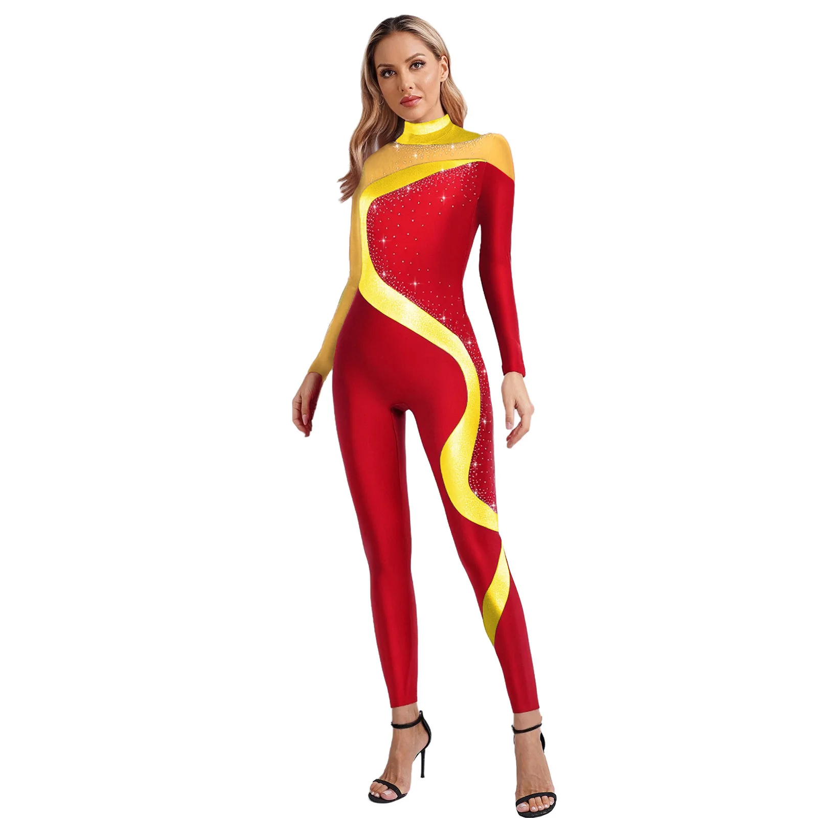 

Womens Rhythmic Gymnastics Figure Skating Bodysuit Long Sleeve Ballet Dance Leotards Jumpsuit Figure Skating Unitards Costume