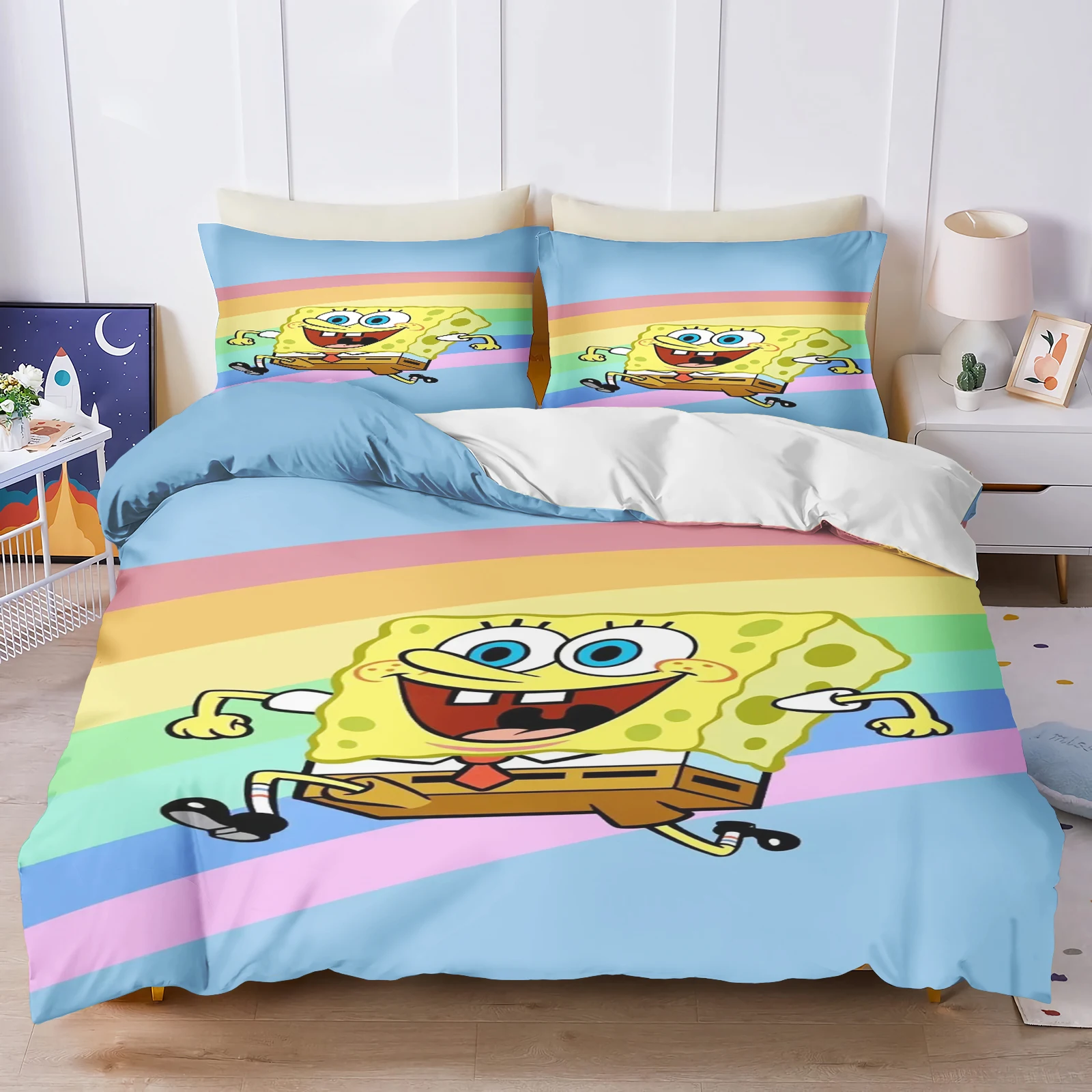 Christmas SpongeBob Patrick Bedding Set Dark Background Duvet Cover 3D Cartoon Quilt Cover Kids Bed Decor No Filler