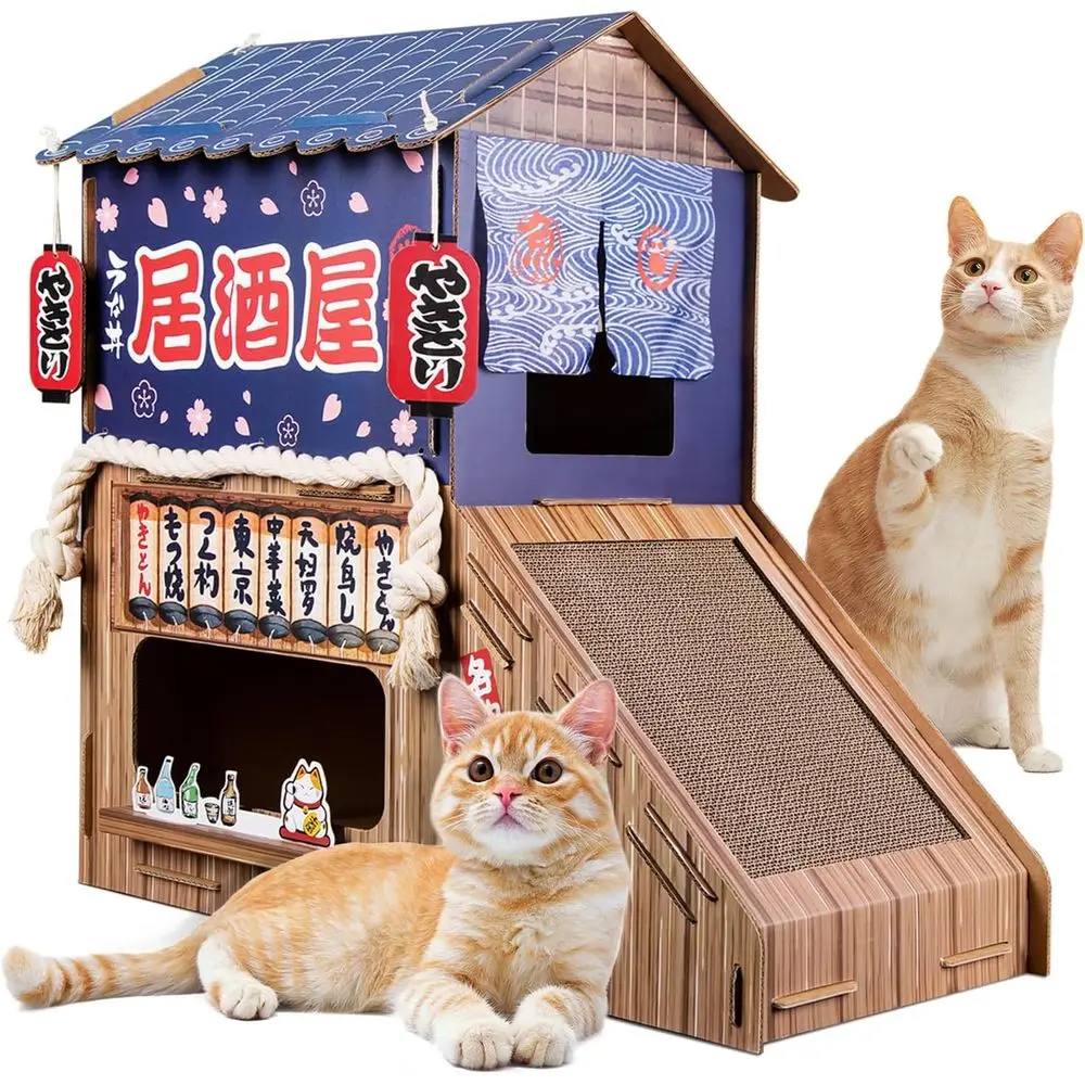 

Spacious Cat House with Toys, Tunnel, and Scratching Posts for All-Weight Felines