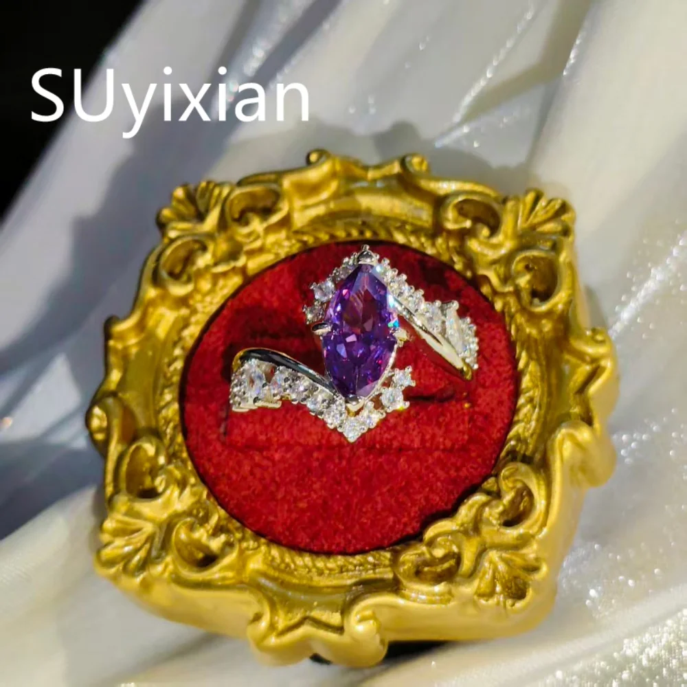 

Модное кольцо из стерлингового серебра 925 пробы с аметистом и цирконом в форме конского глаза, креативный дизайн, подарок на день рождения, годовщину, вечеринку