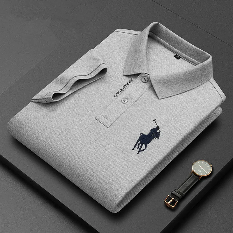 Polo de media manga con solapa para hombre, camiseta bordada de negocios, informal, a la moda, novedad de verano