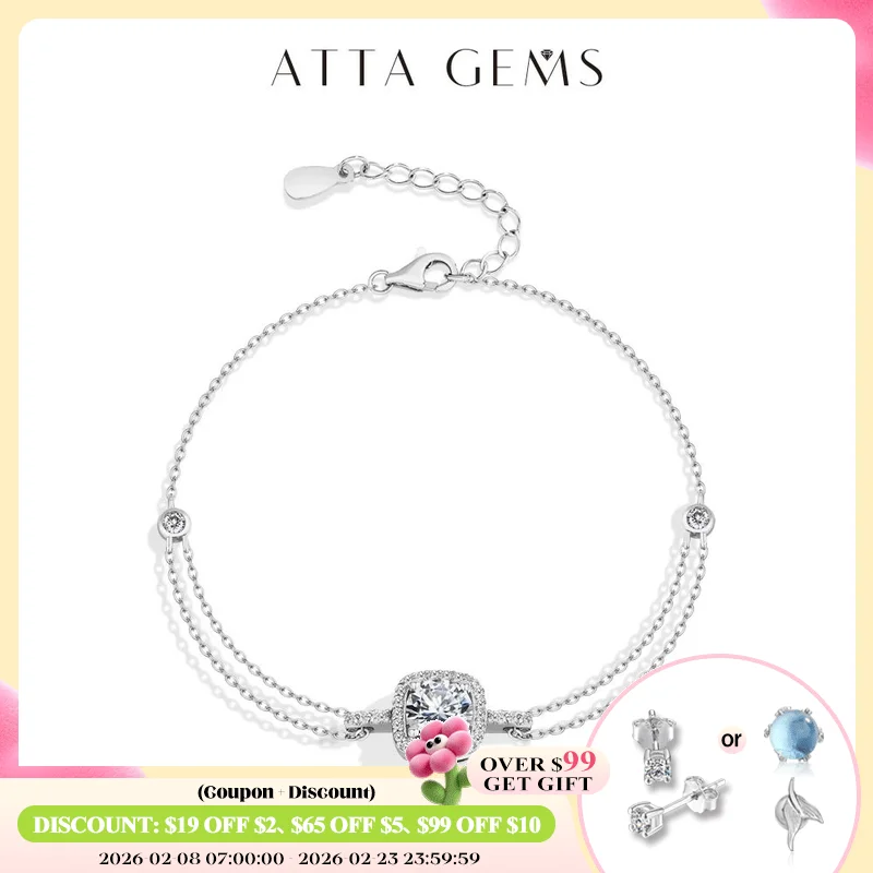 

ATTAGEMS 6,5 мм 1,0 карата Роскошный браслет из муассанита для женщин стерлингового серебра 925 пробы регулируемая теннисная цепочка обручальные ювелирные изделия